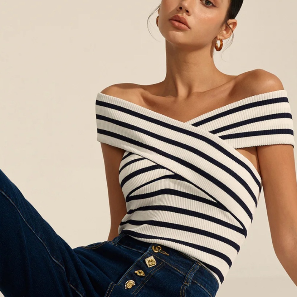 Commense Black and White Striped Tank Top